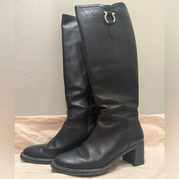 Salvatore Ferragamo Black Leather Riding Boots - Picture 2 of 11